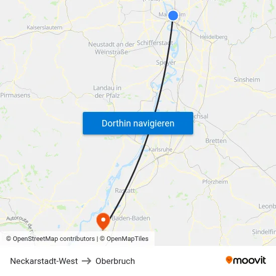 Neckarstadt-West to Oberbruch map