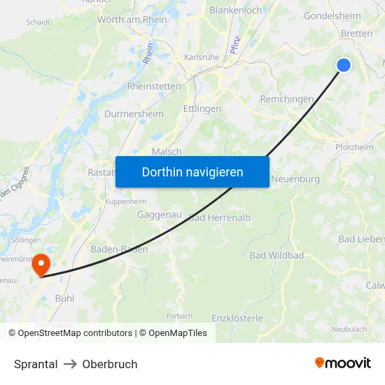 Sprantal to Oberbruch map