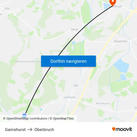 Gamshurst to Oberbruch map