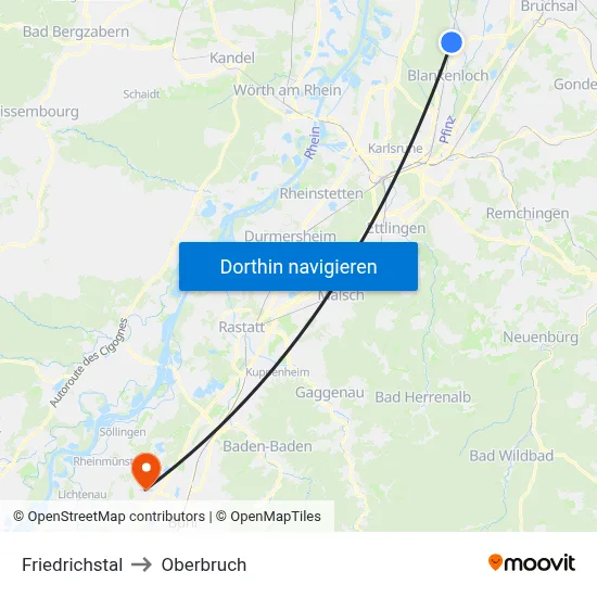 Friedrichstal to Oberbruch map