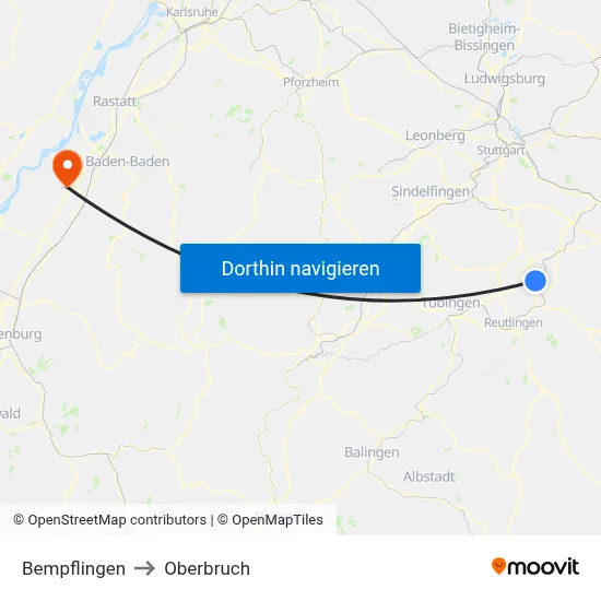 Bempflingen to Oberbruch map
