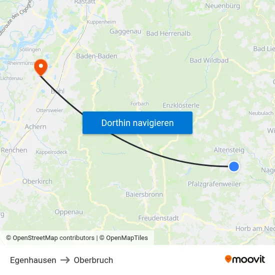 Egenhausen to Oberbruch map
