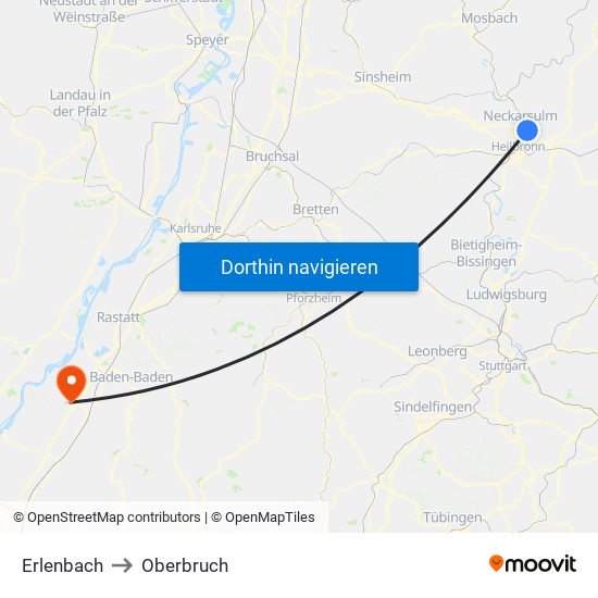 Erlenbach to Oberbruch map