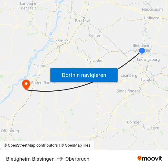 Bietigheim-Bissingen to Oberbruch map