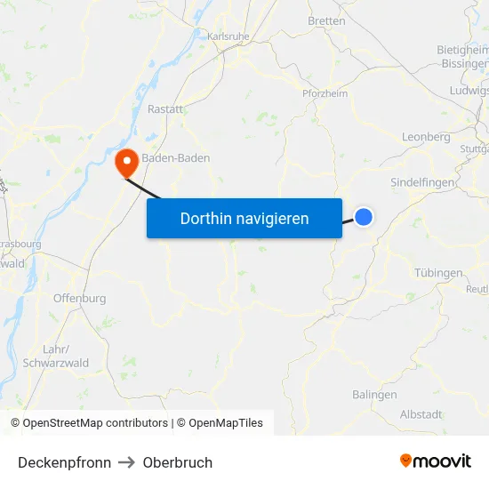 Deckenpfronn to Oberbruch map