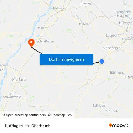 Nufringen to Oberbruch map