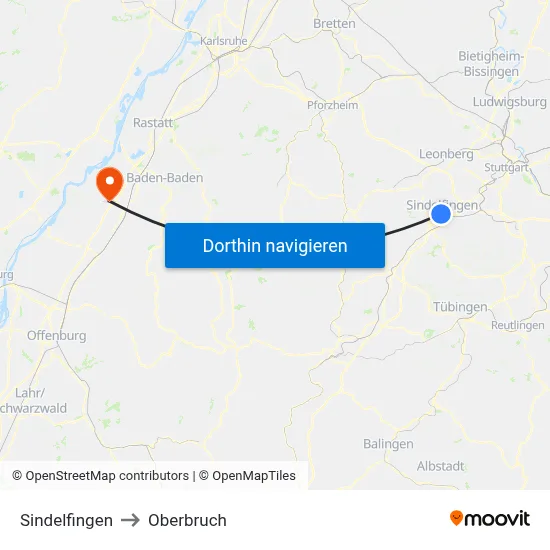 Sindelfingen to Oberbruch map