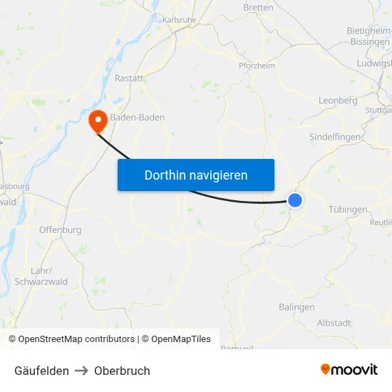 Gäufelden to Oberbruch map