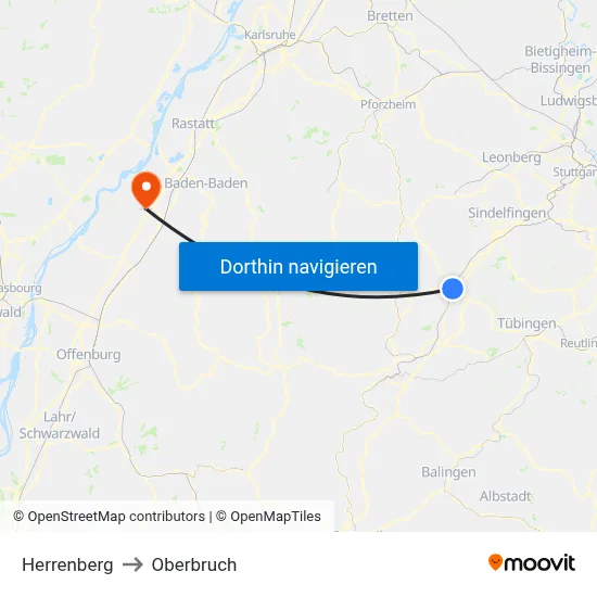 Herrenberg to Oberbruch map