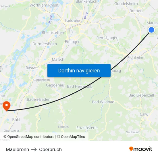 Maulbronn to Oberbruch map