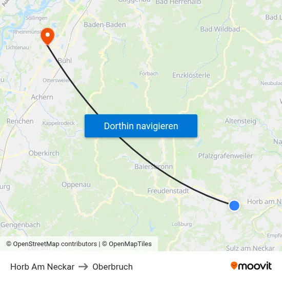 Horb Am Neckar to Oberbruch map