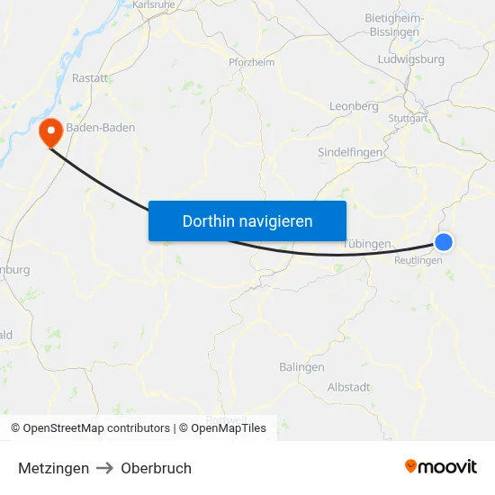 Metzingen to Oberbruch map