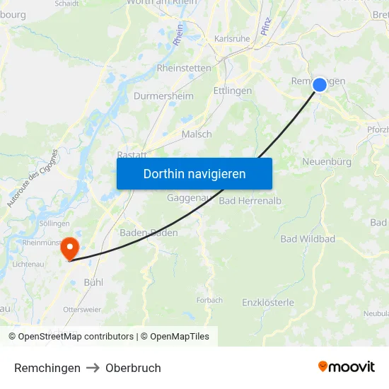 Remchingen to Oberbruch map