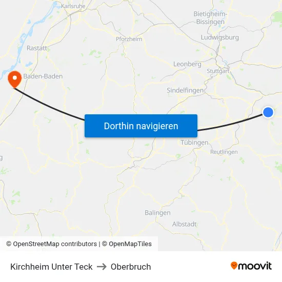 Kirchheim Unter Teck to Oberbruch map