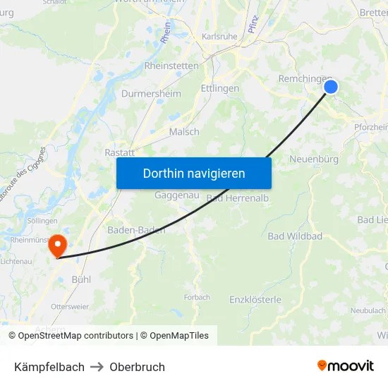 Kämpfelbach to Oberbruch map
