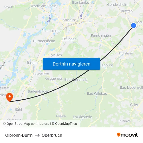 Ölbronn-Dürrn to Oberbruch map