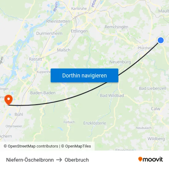 Niefern-Öschelbronn to Oberbruch map