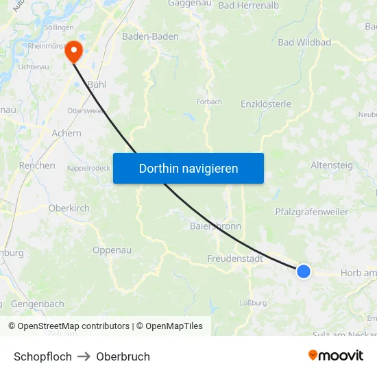 Schopfloch to Oberbruch map
