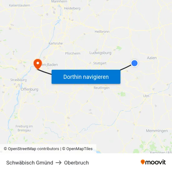 Schwäbisch Gmünd to Oberbruch map