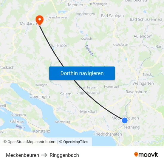 Meckenbeuren to Ringgenbach map