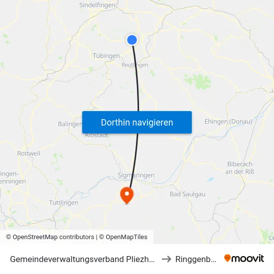 Gemeindeverwaltungsverband Pliezhausen to Ringgenbach map