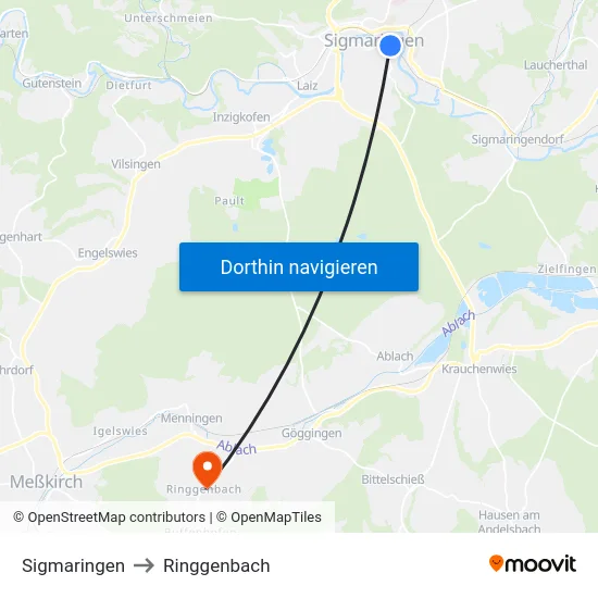 Sigmaringen to Ringgenbach map
