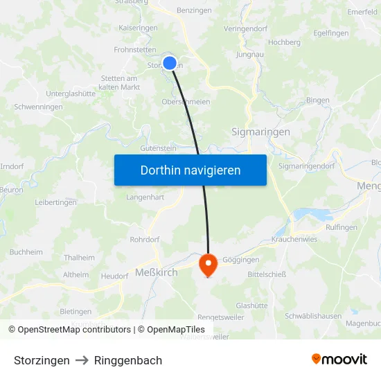 Storzingen to Ringgenbach map