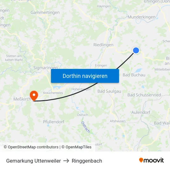 Gemarkung Uttenweiler to Ringgenbach map
