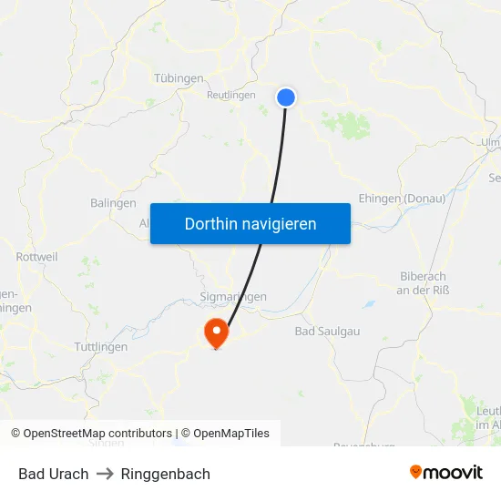 Bad Urach to Ringgenbach map