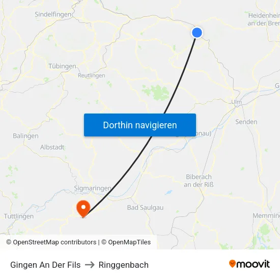 Gingen An Der Fils to Ringgenbach map
