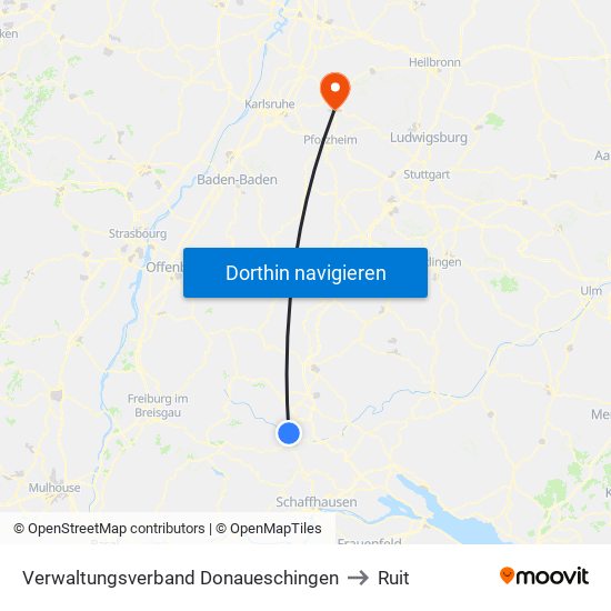 Verwaltungsverband Donaueschingen to Ruit map