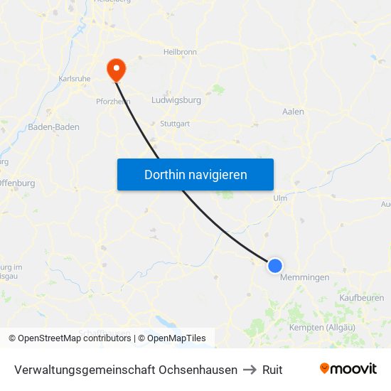 Verwaltungsgemeinschaft Ochsenhausen to Ruit map