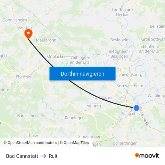 Bad Cannstatt to Ruit map