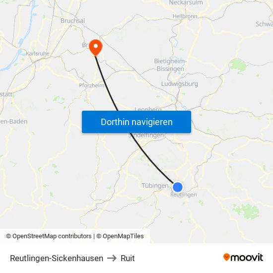 Reutlingen-Sickenhausen to Ruit map