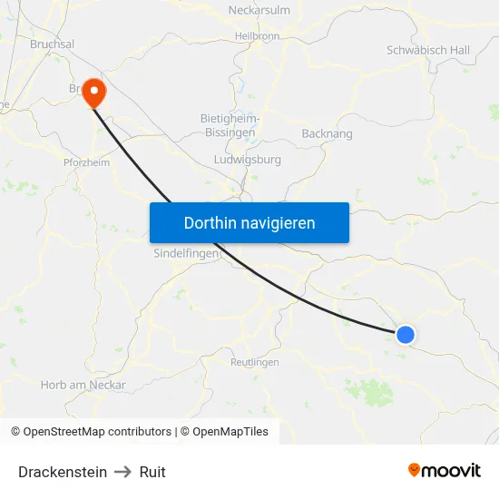 Drackenstein to Ruit map
