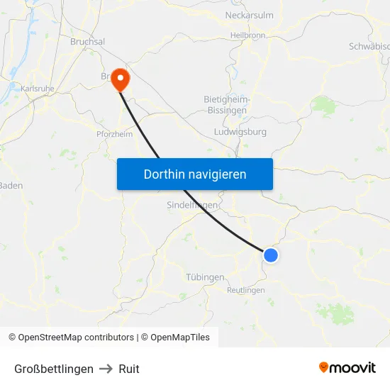Großbettlingen to Ruit map
