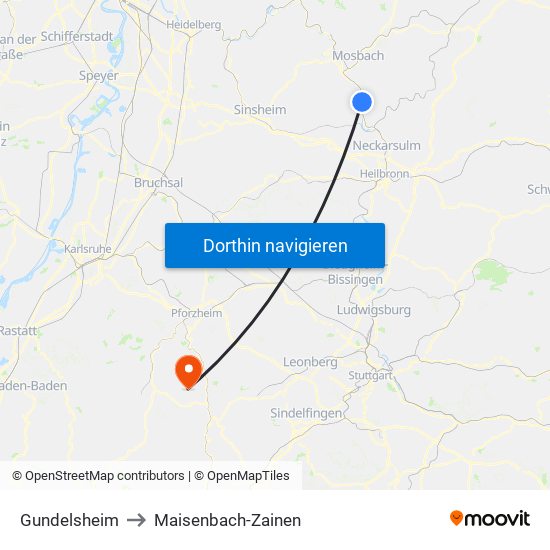 Gundelsheim to Maisenbach-Zainen map