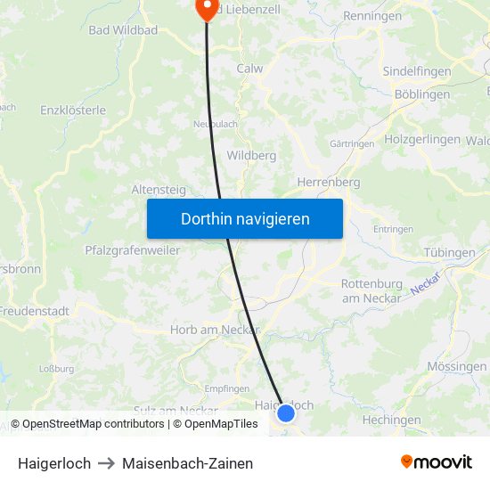 Haigerloch to Maisenbach-Zainen map