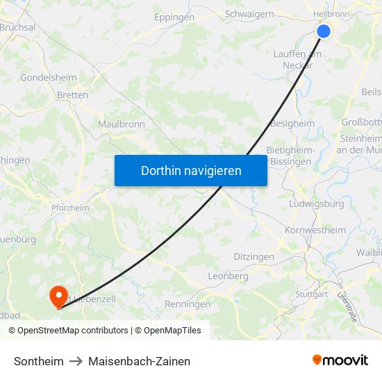 Sontheim to Maisenbach-Zainen map