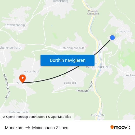 Monakam to Maisenbach-Zainen map