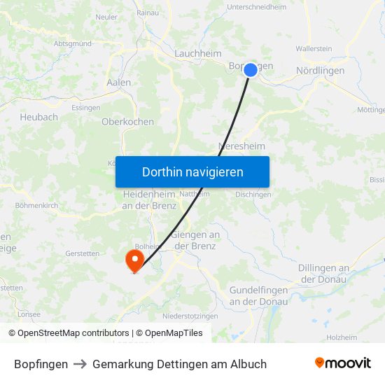 Bopfingen to Gemarkung Dettingen am Albuch map