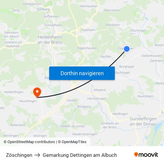 Zöschingen to Gemarkung Dettingen am Albuch map