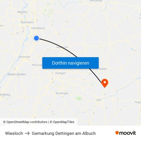 Wiesloch to Gemarkung Dettingen am Albuch map