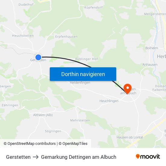 Gerstetten to Gemarkung Dettingen am Albuch map