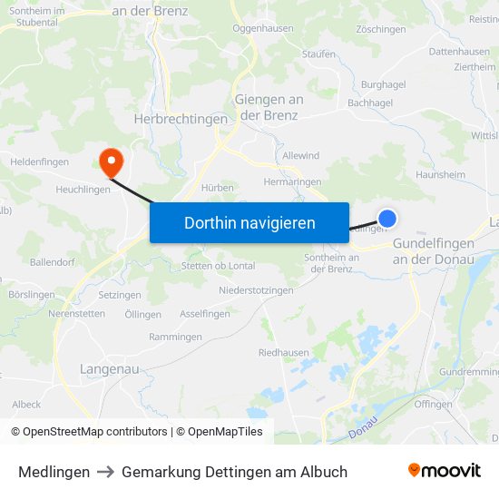 Medlingen to Gemarkung Dettingen am Albuch map