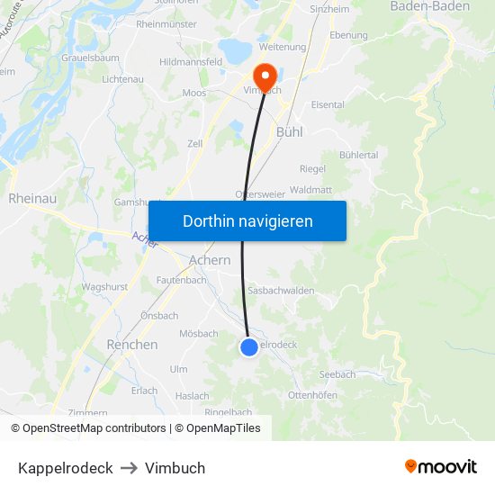 Kappelrodeck to Vimbuch map