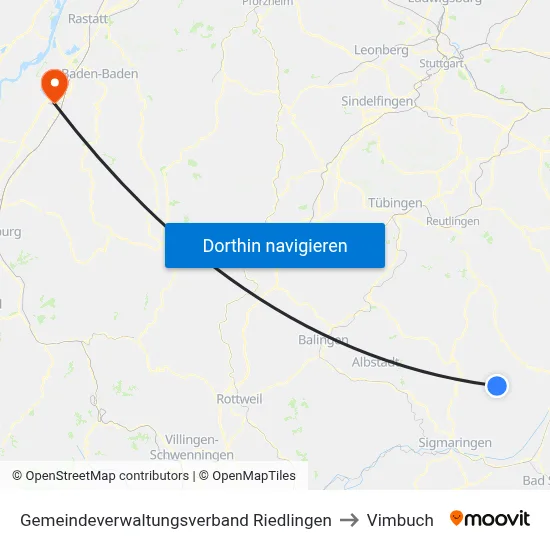 Gemeindeverwaltungsverband Riedlingen to Vimbuch map