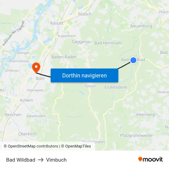Bad Wildbad to Vimbuch map