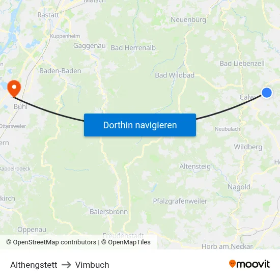 Althengstett to Vimbuch map