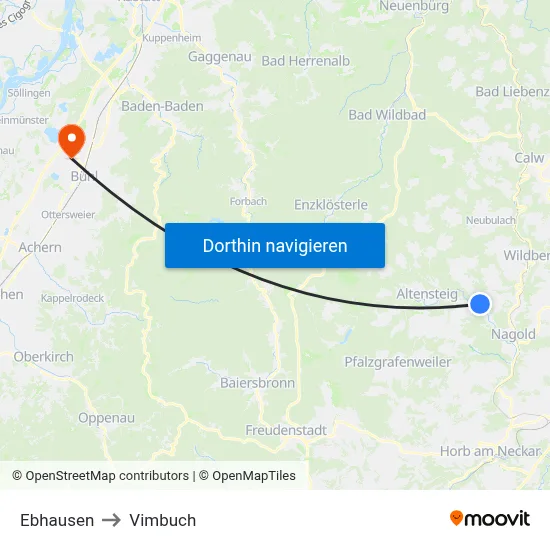 Ebhausen to Vimbuch map